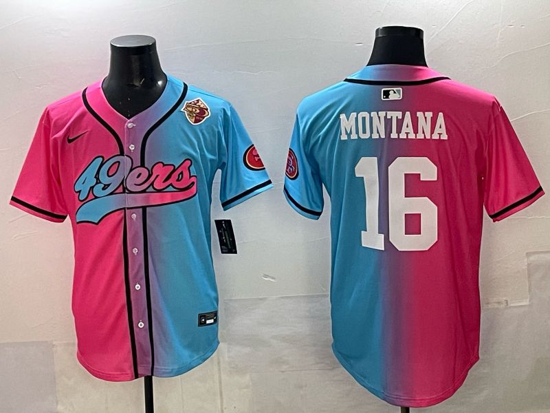 Men 2025 San Francisco 49ers #16 Montana Pink Blue Nike Limited NFL Jersey 08